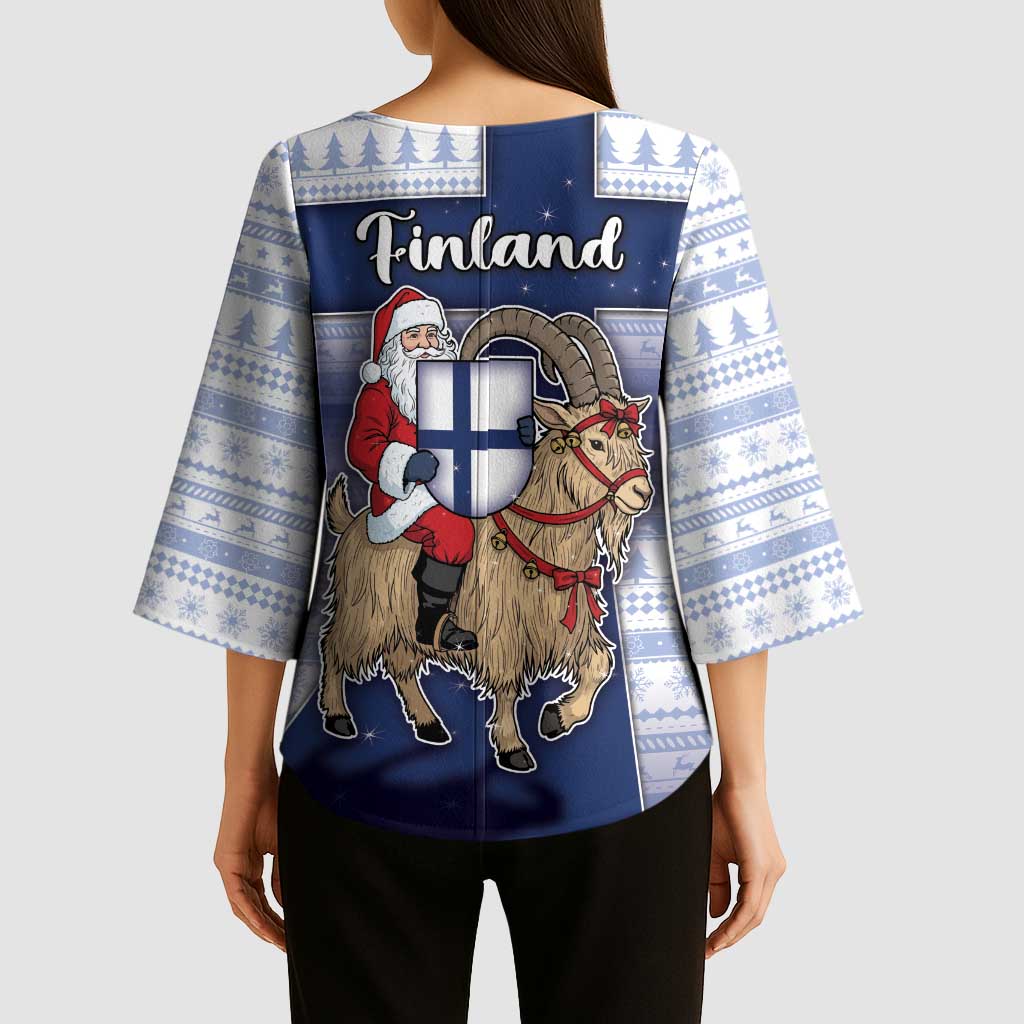 Finland Christmas Kimono Sleeve Blouse Joulupukki With Coat Of Arms - Wonder Print Shop