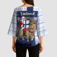 Finland Christmas Kimono Sleeve Blouse Joulupukki With Coat Of Arms - Wonder Print Shop