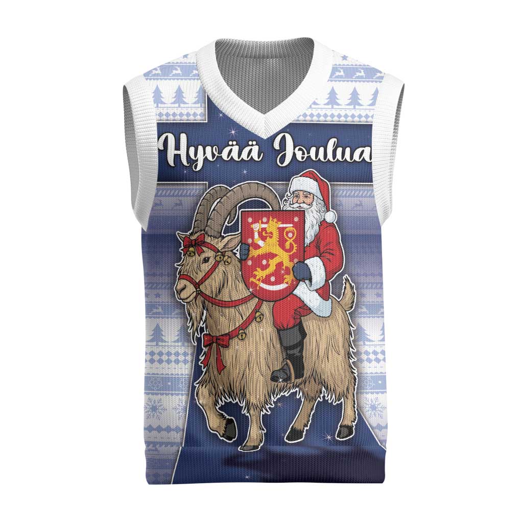 Finland Christmas Knitted V-Neck Vest Joulupukki With Coat Of Arms - Wonder Print Shop