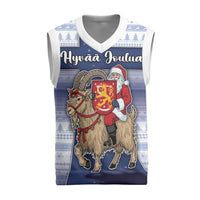 Finland Christmas Knitted V-Neck Vest Joulupukki With Coat Of Arms - Wonder Print Shop