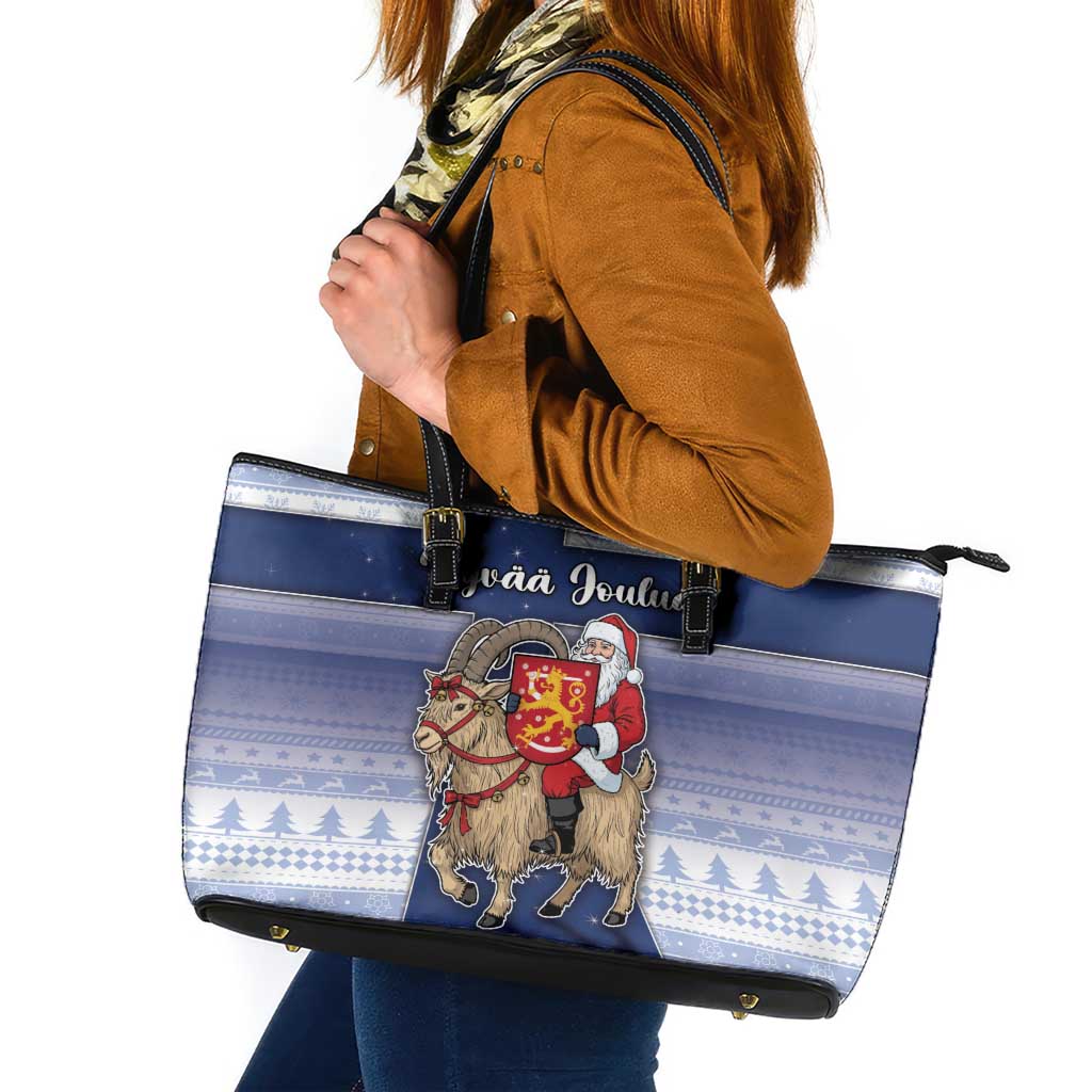 Finland Christmas Leather Tote Bag Joulupukki With Coat Of Arms - Wonder Print Shop