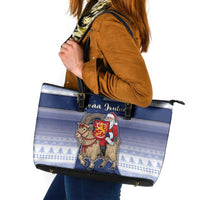 Finland Christmas Leather Tote Bag Joulupukki With Coat Of Arms - Wonder Print Shop