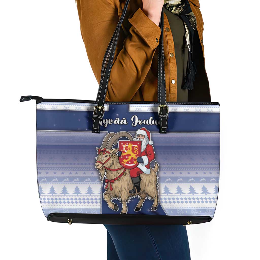 Finland Christmas Leather Tote Bag Joulupukki With Coat Of Arms - Wonder Print Shop