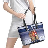 Finland Christmas Leather Tote Bag Joulupukki With Coat Of Arms - Wonder Print Shop