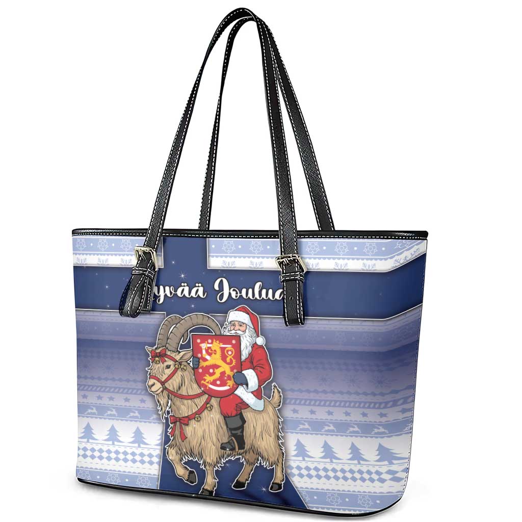 Finland Christmas Leather Tote Bag Joulupukki With Coat Of Arms - Wonder Print Shop