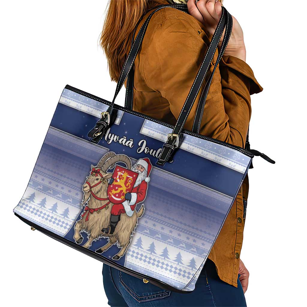 Finland Christmas Leather Tote Bag Joulupukki With Coat Of Arms - Wonder Print Shop