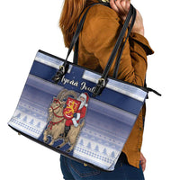 Finland Christmas Leather Tote Bag Joulupukki With Coat Of Arms - Wonder Print Shop