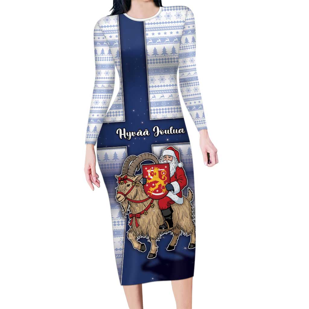 Finland Christmas Long Sleeve Bodycon Dress Joulupukki With Coat Of Arms - Wonder Print Shop