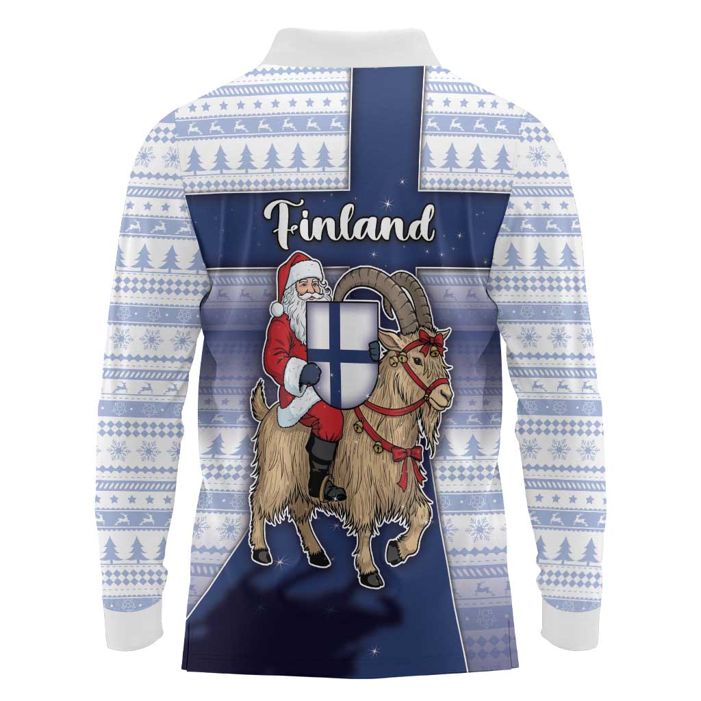 Finland Christmas Long Sleeve Polo Shirt Joulupukki With Coat Of Arms - Wonder Print Shop