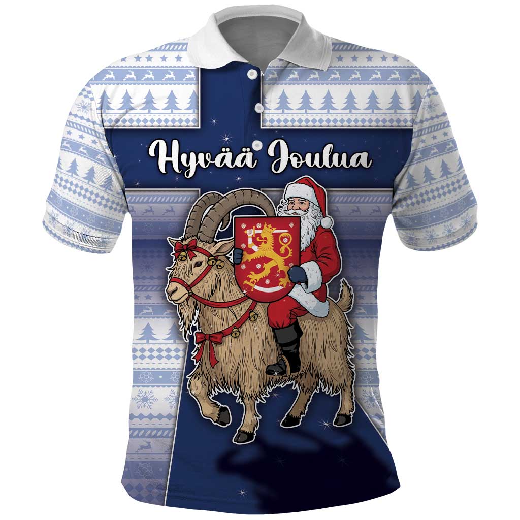 Finland Christmas Polo Shirt Joulupukki With Coat Of Arms - Wonder Print Shop