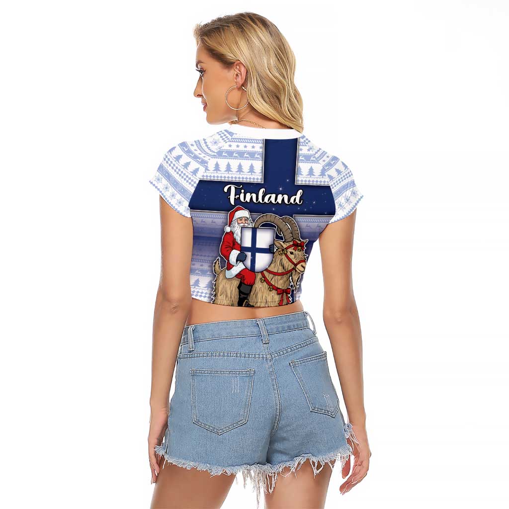 Finland Christmas Raglan Cropped T Shirt Joulupukki With Coat Of Arms - Wonder Print Shop