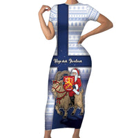 Finland Christmas Short Sleeve Bodycon Dress Joulupukki With Coat Of Arms - Wonder Print Shop
