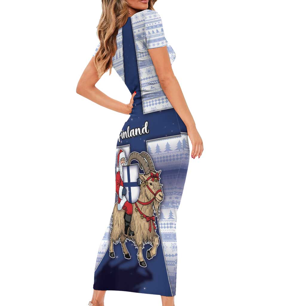 Finland Christmas Short Sleeve Bodycon Dress Joulupukki With Coat Of Arms - Wonder Print Shop
