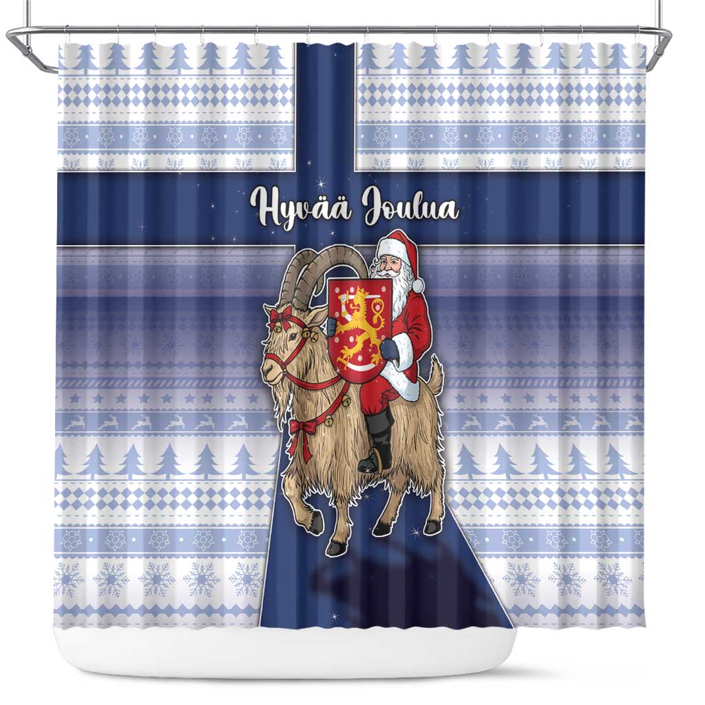 Finland Christmas Shower Curtain Joulupukki With Coat Of Arms - Wonder Print Shop