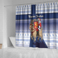 Finland Christmas Shower Curtain Joulupukki With Coat Of Arms - Wonder Print Shop