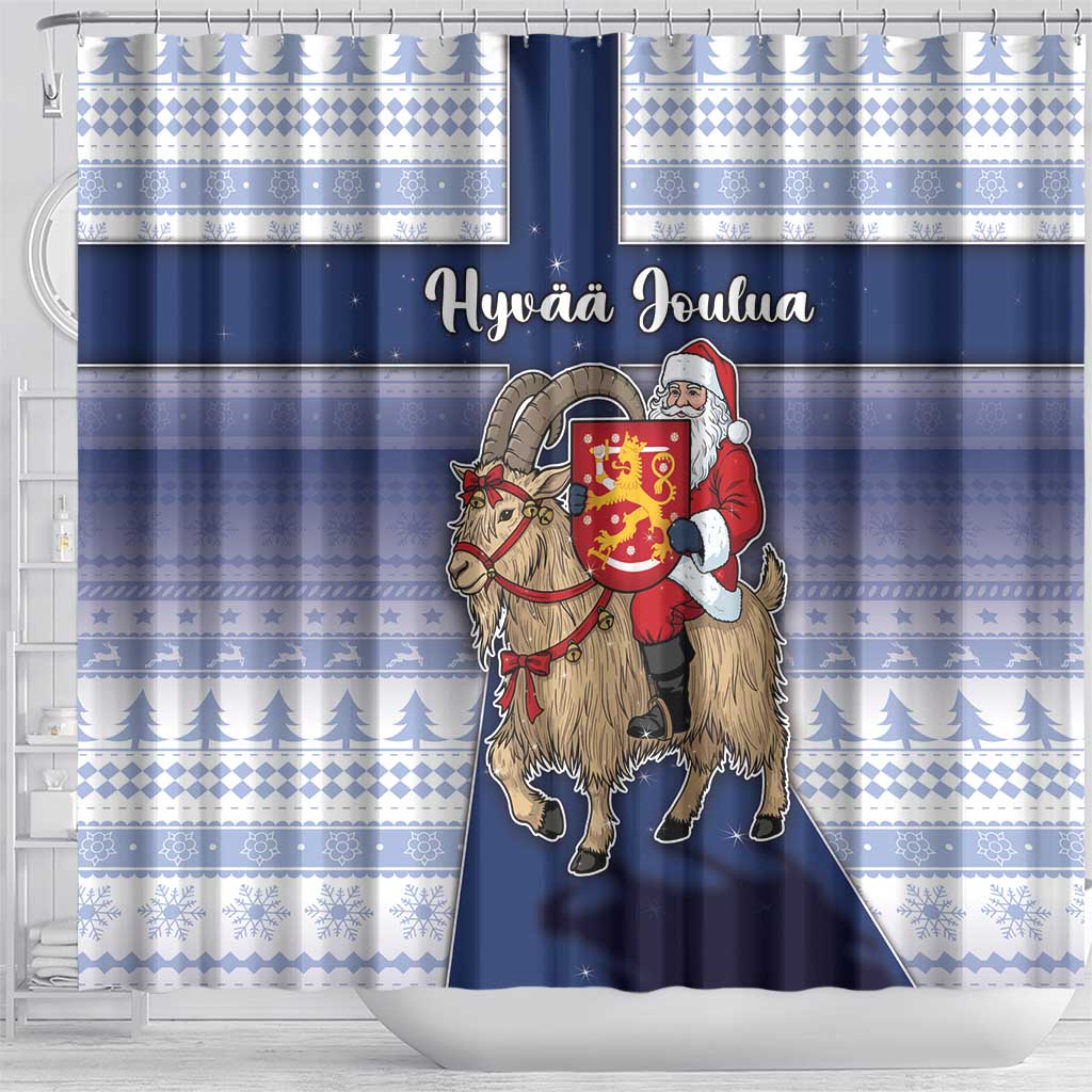 Finland Christmas Shower Curtain Joulupukki With Coat Of Arms - Wonder Print Shop