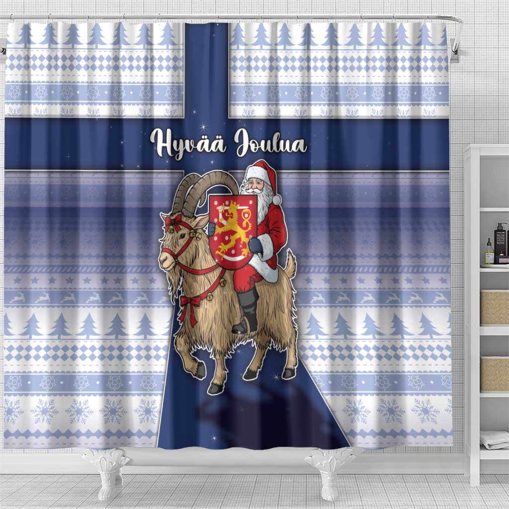 Finland Christmas Shower Curtain Joulupukki With Coat Of Arms - Wonder Print Shop