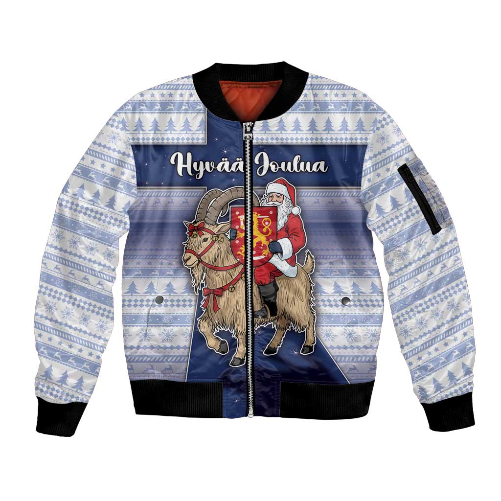 Finland Christmas Sleeve Zip Bomber Jacket Joulupukki With Coat Of Arms - Wonder Print Shop