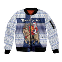 Finland Christmas Sleeve Zip Bomber Jacket Joulupukki With Coat Of Arms - Wonder Print Shop