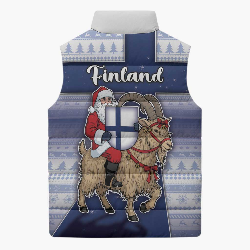 Finland Christmas Sleeveless Puffer Jacket Joulupukki With Coat Of Arms - Wonder Print Shop