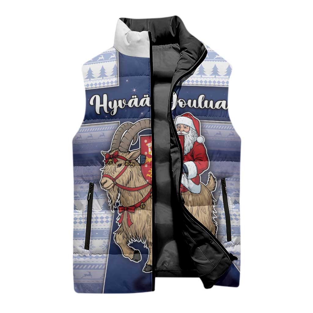 Finland Christmas Sleeveless Puffer Jacket Joulupukki With Coat Of Arms - Wonder Print Shop