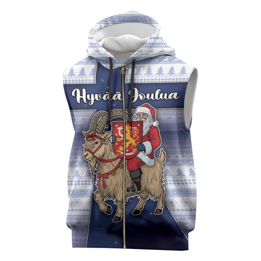 Finland Christmas Sleeveless Zip Hoodie Joulupukki With Coat Of Arms - Wonder Print Shop