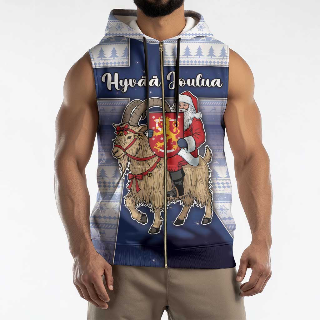 Finland Christmas Sleeveless Zip Hoodie Joulupukki With Coat Of Arms - Wonder Print Shop