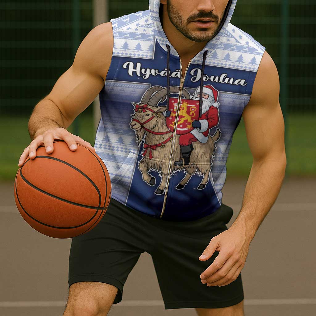 Finland Christmas Sleeveless Zip Hoodie Joulupukki With Coat Of Arms - Wonder Print Shop