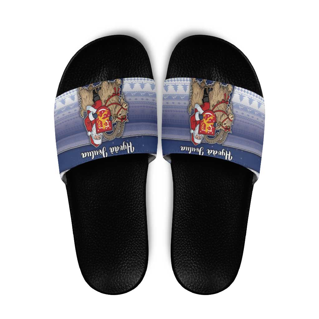 Finland Christmas Slide Sandals Joulupukki With Coat Of Arms - Wonder Print Shop