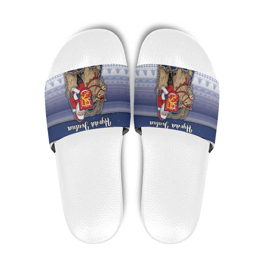 Finland Christmas Slide Sandals Joulupukki With Coat Of Arms - Wonder Print Shop