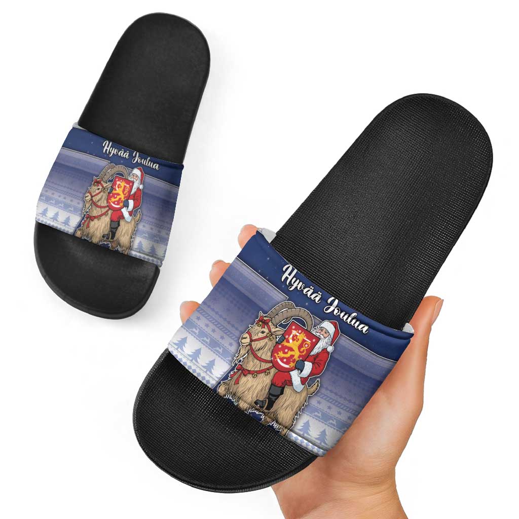 Finland Christmas Slide Sandals Joulupukki With Coat Of Arms - Wonder Print Shop