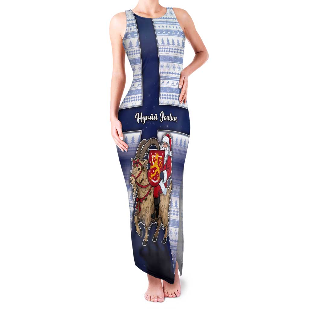 Finland Christmas Tank Maxi Dress Joulupukki With Coat Of Arms - Wonder Print Shop