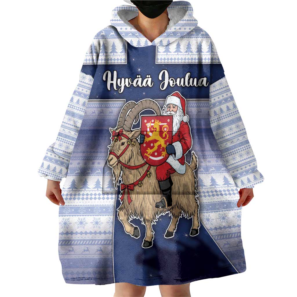 Finland Christmas Wearable Blanket Hoodie Joulupukki With Coat Of Arms - Wonder Print Shop