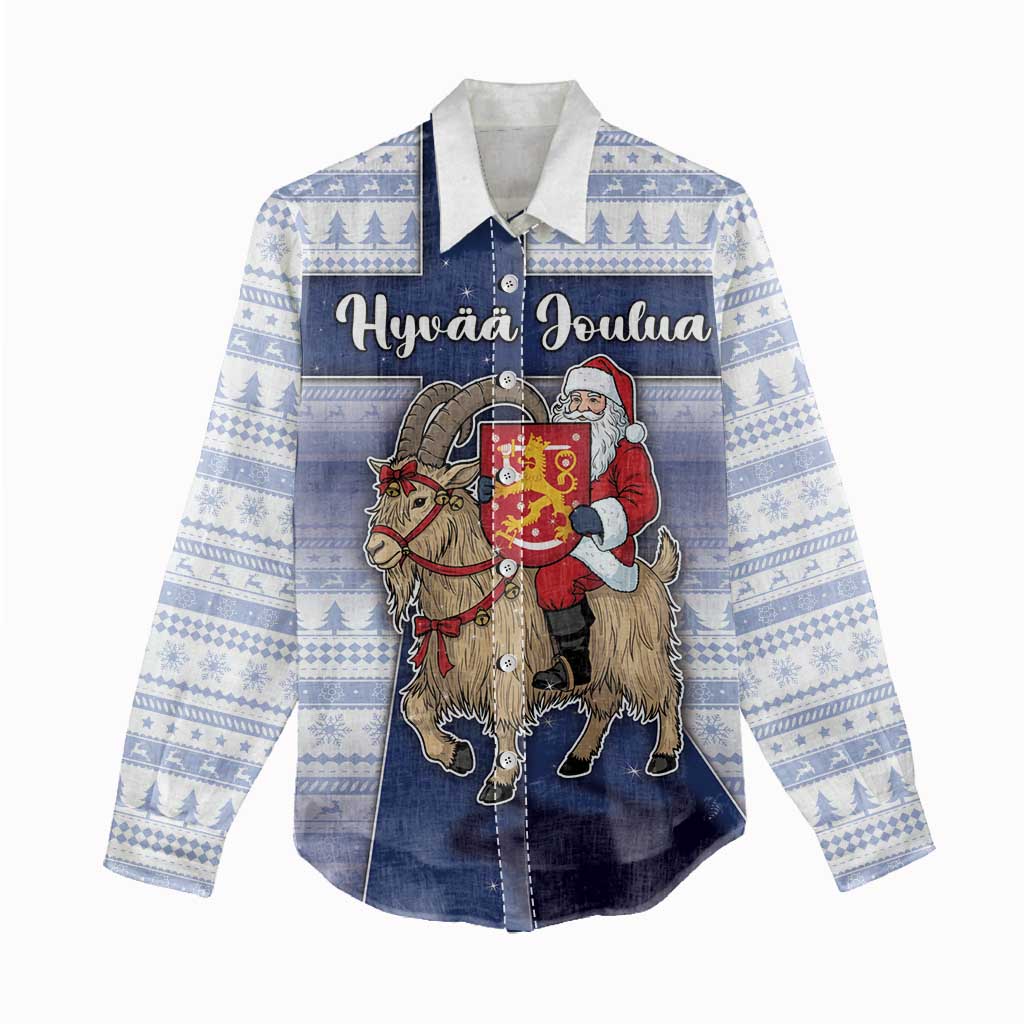 Finland Christmas Women Casual Shirt Joulupukki With Coat Of Arms - Wonder Print Shop
