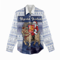 Finland Christmas Women Casual Shirt Joulupukki With Coat Of Arms - Wonder Print Shop