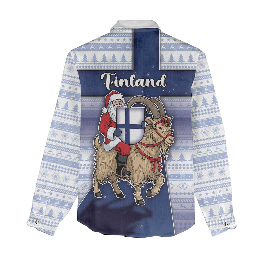 Finland Christmas Women Casual Shirt Joulupukki With Coat Of Arms - Wonder Print Shop