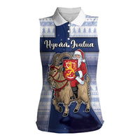 Finland Christmas Women Sleeveless Polo Shirt Joulupukki With Coat Of Arms - Wonder Print Shop