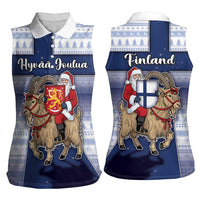 Finland Christmas Women Sleeveless Polo Shirt Joulupukki With Coat Of Arms - Wonder Print Shop