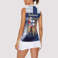 Finland Christmas Women Sleeveless Polo Shirt Joulupukki With Coat Of Arms - Wonder Print Shop