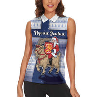 Finland Christmas Women Sleeveless Polo Shirt Joulupukki With Coat Of Arms - Wonder Print Shop