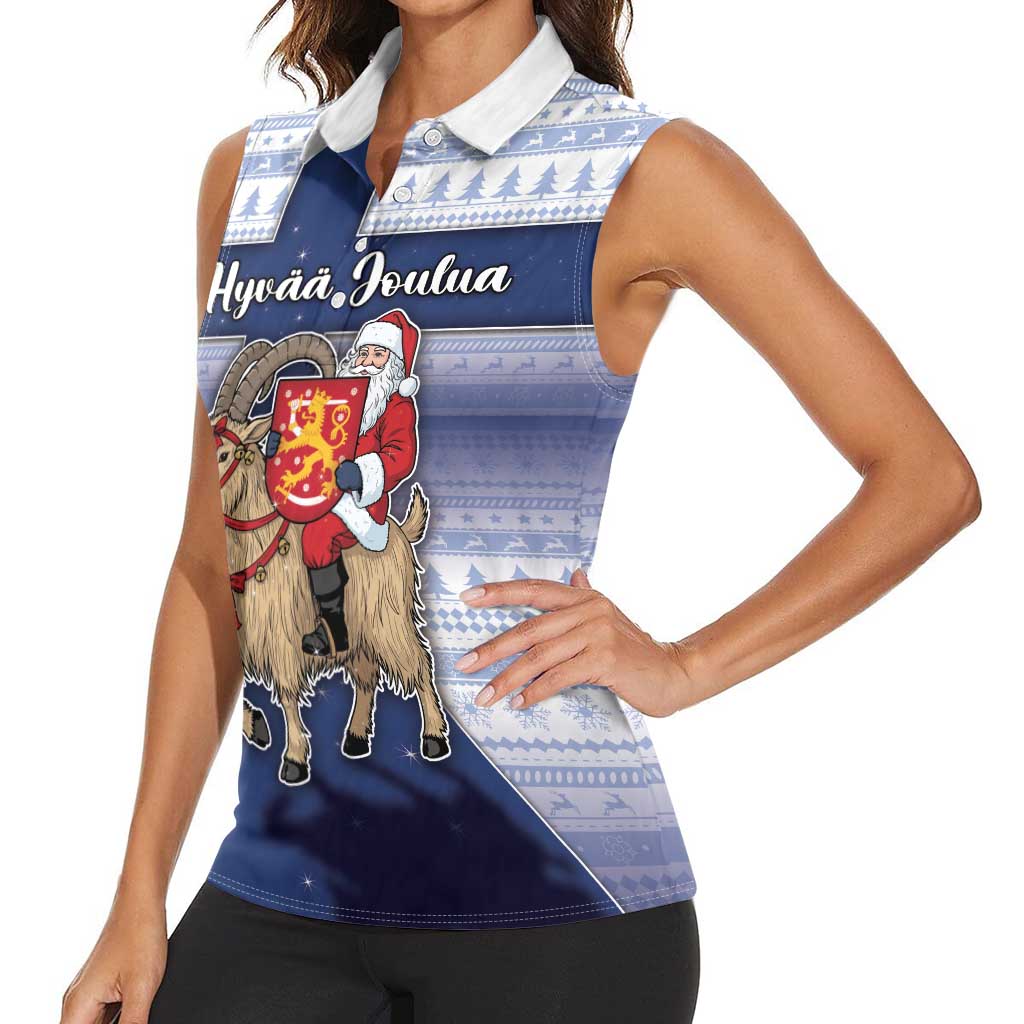 Finland Christmas Women Sleeveless Polo Shirt Joulupukki With Coat Of Arms - Wonder Print Shop