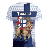 Finland Christmas Women V-Neck T-Shirt Joulupukki With Coat Of Arms - Wonder Print Shop