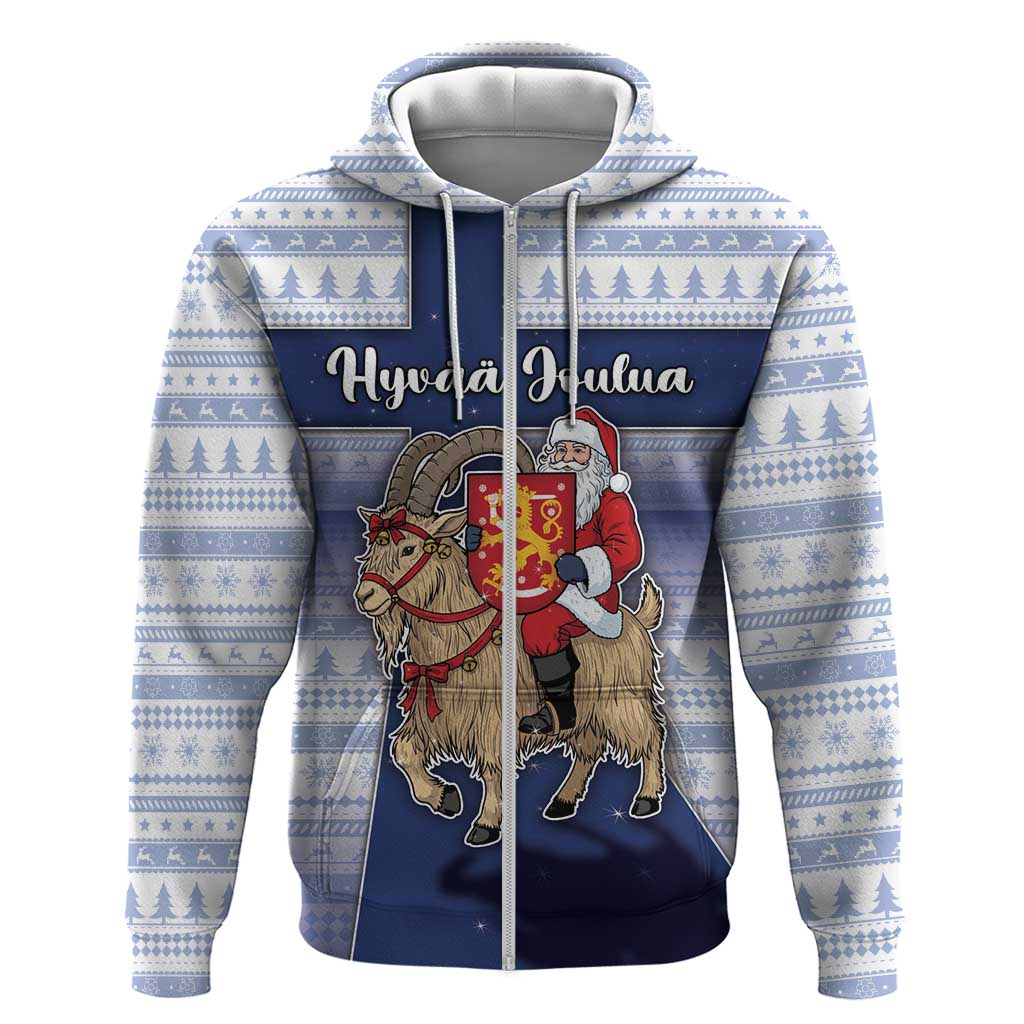 Finland Christmas Zip Hoodie Joulupukki With Coat Of Arms - Wonder Print Shop