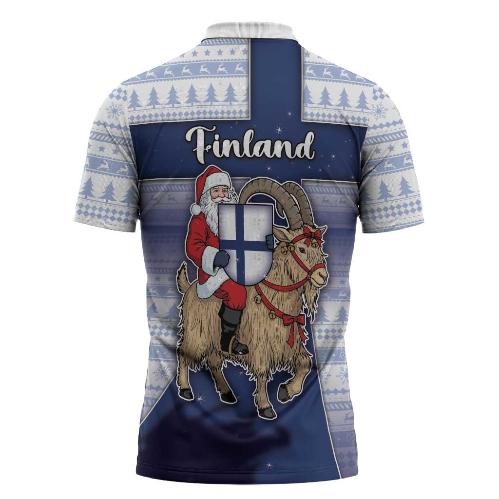 Finland Christmas Zipper Polo Shirt Joulupukki With Coat Of Arms - Wonder Print Shop