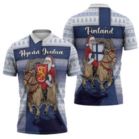 Finland Christmas Zipper Polo Shirt Joulupukki With Coat Of Arms - Wonder Print Shop