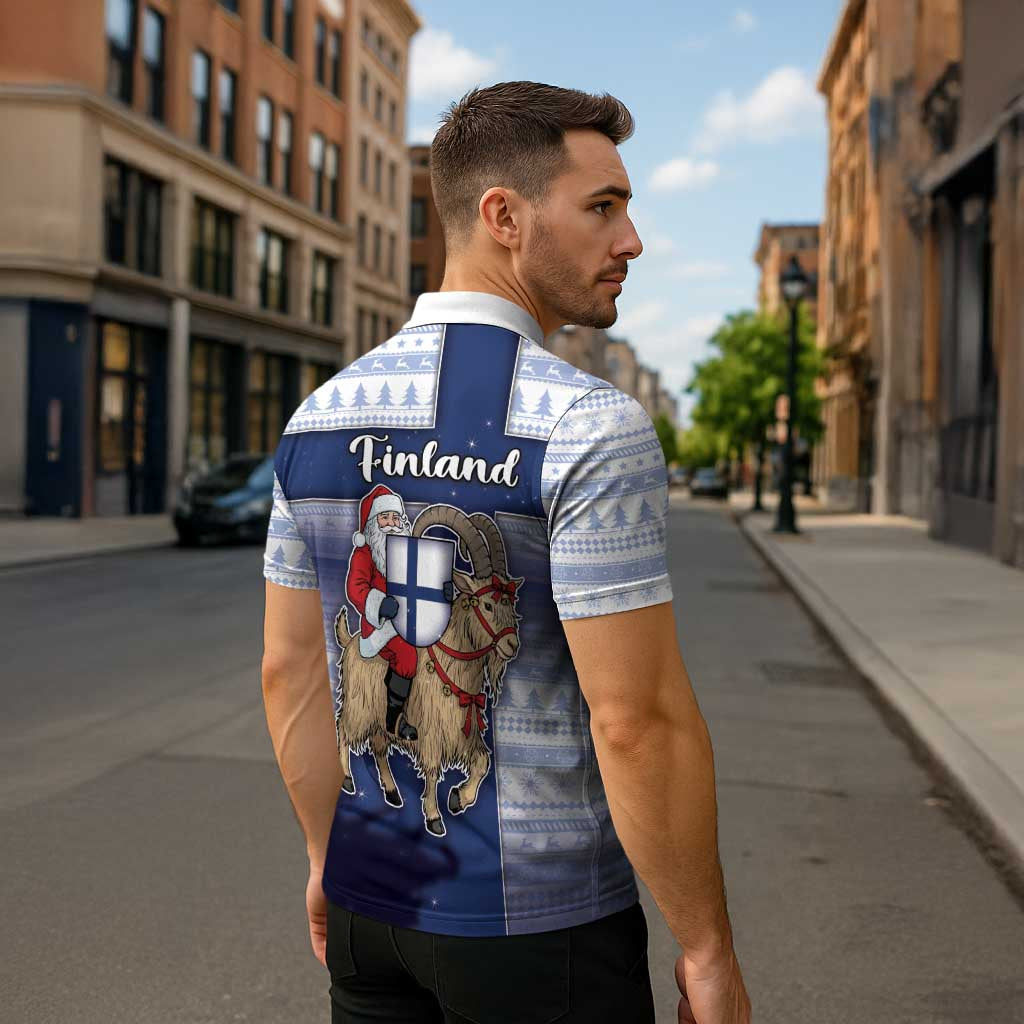 Finland Christmas Zipper Polo Shirt Joulupukki With Coat Of Arms - Wonder Print Shop