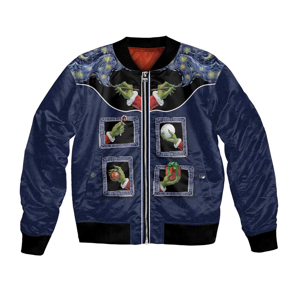 Western Yoke Bomber Jacket Grinch Art Parody Christmas - Wonder Print Shop