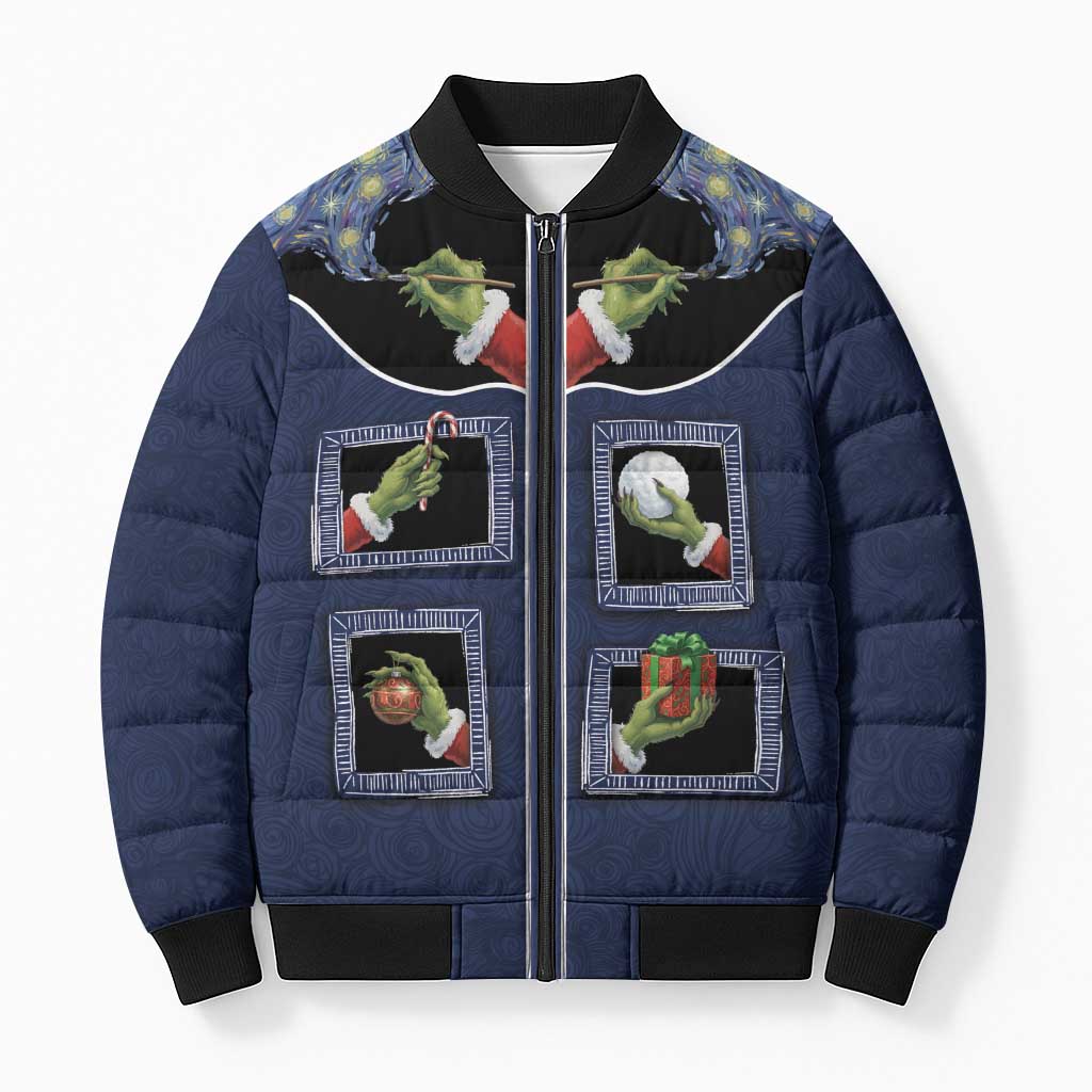 Western Yoke Bomber Puffer Jacket Grinch Art Parody Christmas - Wonder Print Shop