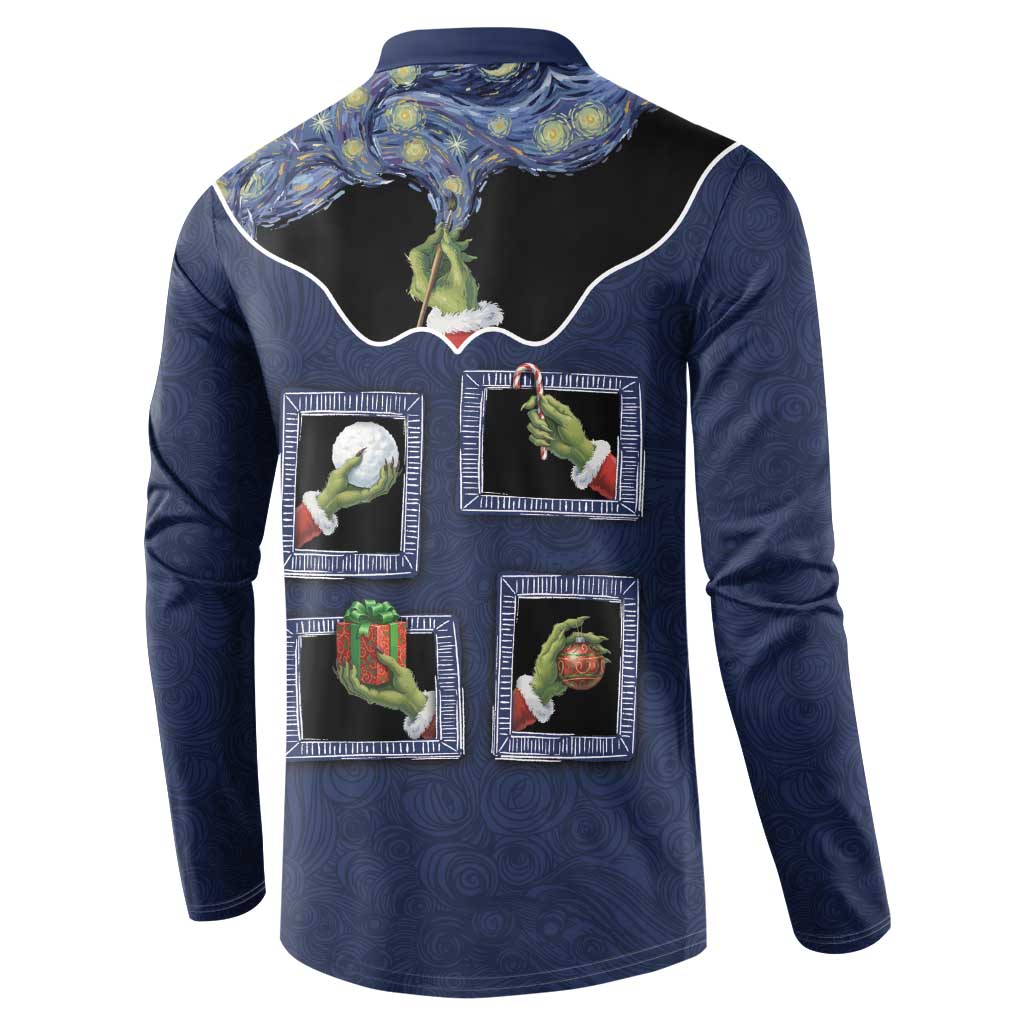 Western Yoke Button Sweatshirt Grinch Art Parody Christmas - Wonder Print Shop