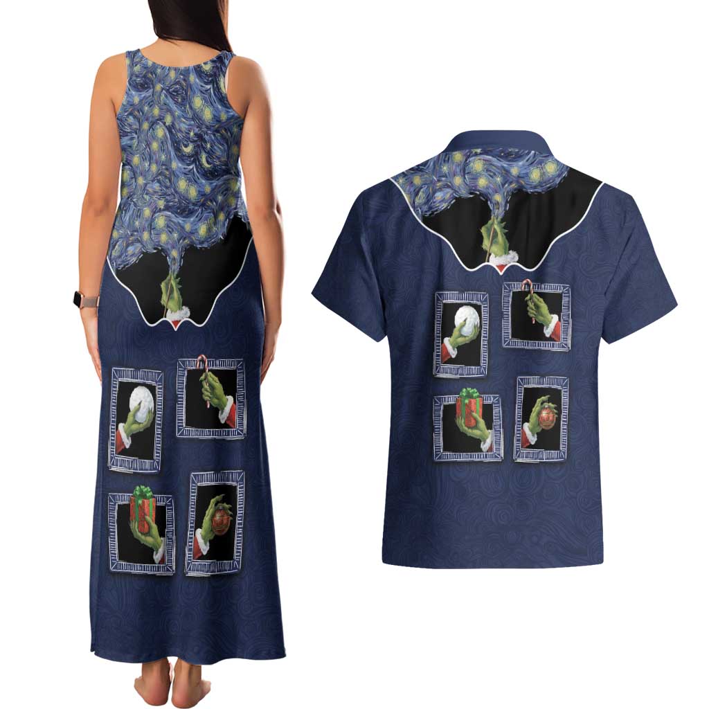 Western Yoke Couples Matching Tank Maxi Dress and Hawaiian Shirt Grinch Art Parody Christmas - Wonder Print Shop